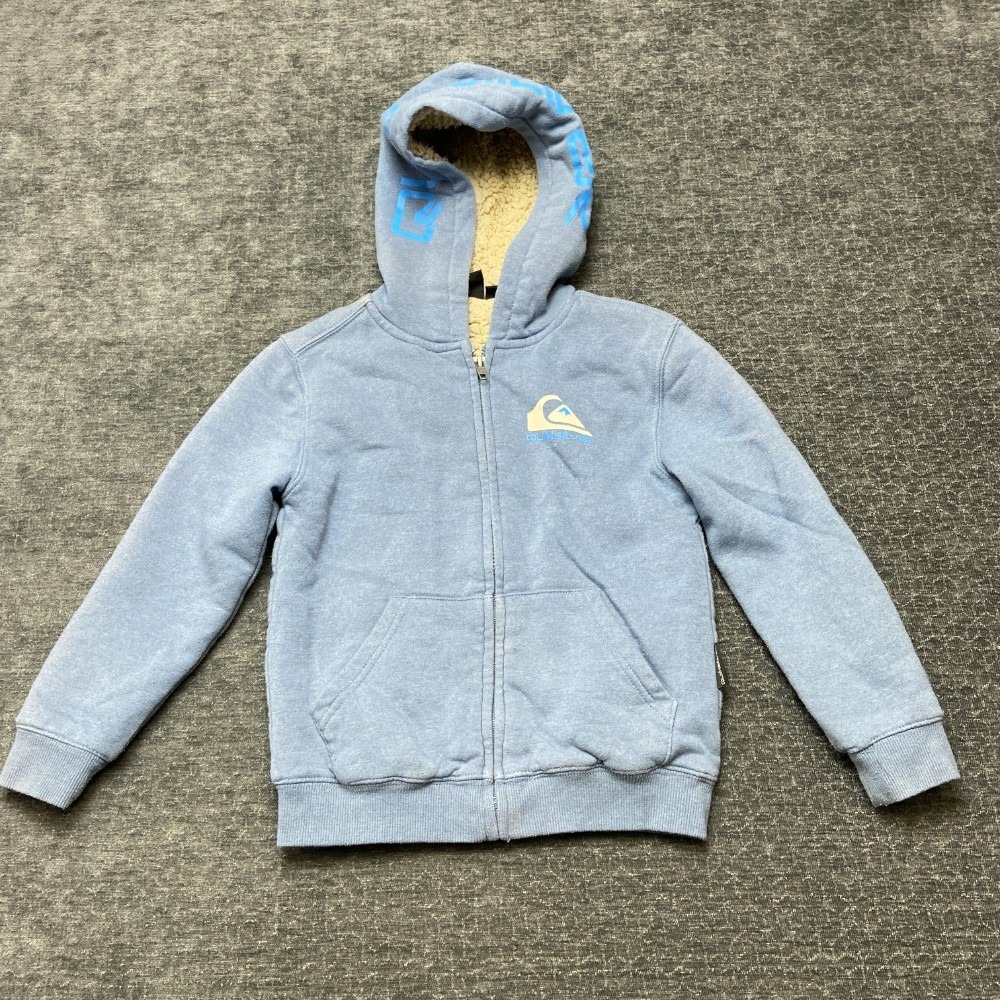 Quiksilver Hoodie Boys Youth XS 5/6 Blue Logo Sherpa Lined Full Zip Winter Warm